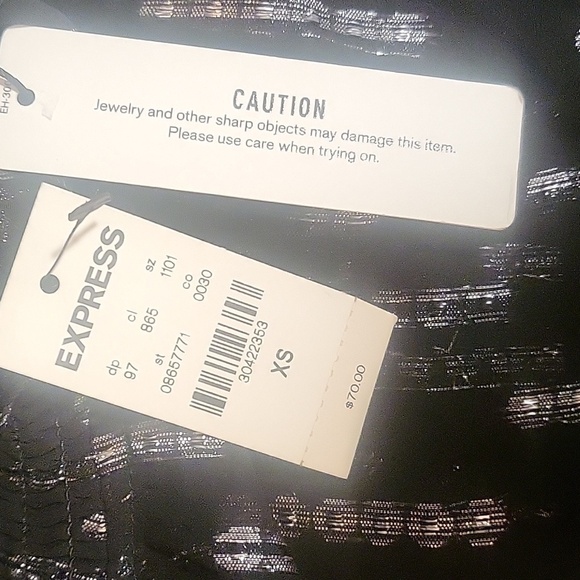 Express Black with Silver Thread Smocked Waist Full Sleeve Blouse - Size XS - Picture 11 of 12